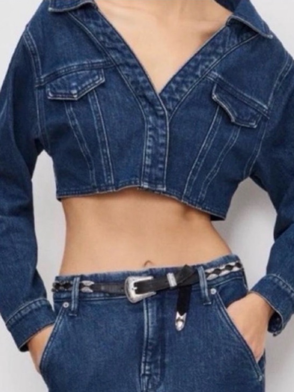 Good American Dark Blue Cropped Denim Jacket